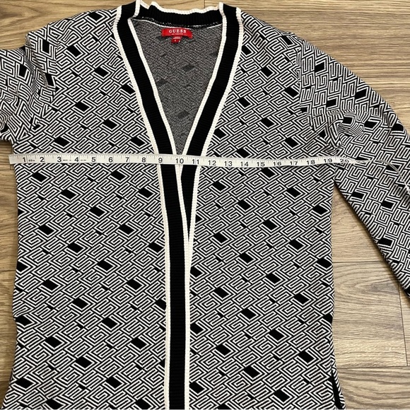 Guess Black & White Logo Knit Cachet Open Front Cardigan - Picture 6 of 10
